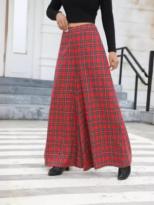 Women Lazy Plaid Drape Casual Loose Wide Leg Pants