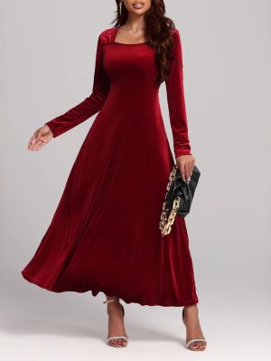 Autumn Winter Retro Velvet Dress – Long Sleeve Elegant Women’s Dress