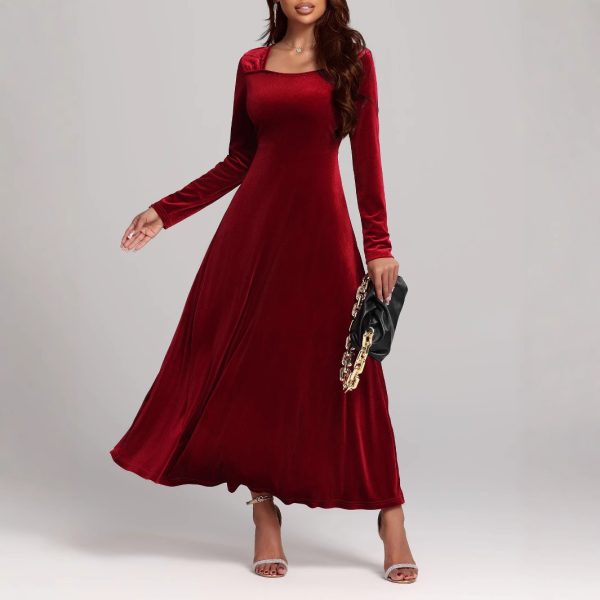 Autumn Winter Retro Velvet Dress - Long Sleeve Elegant Women’s Dress