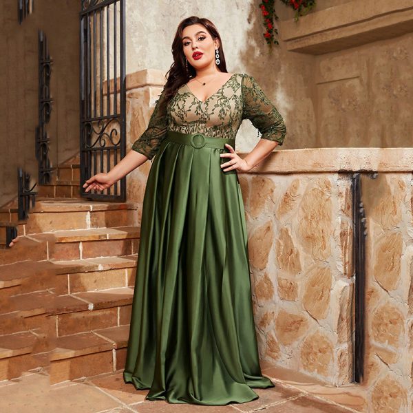 Plus Size Elegant Green Evening Dress for Women - Image 4