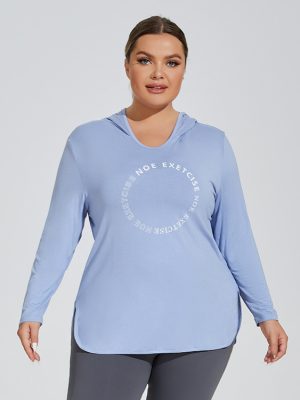 Plus Size Hooded Long Sleeve Printed Logo Sports Top