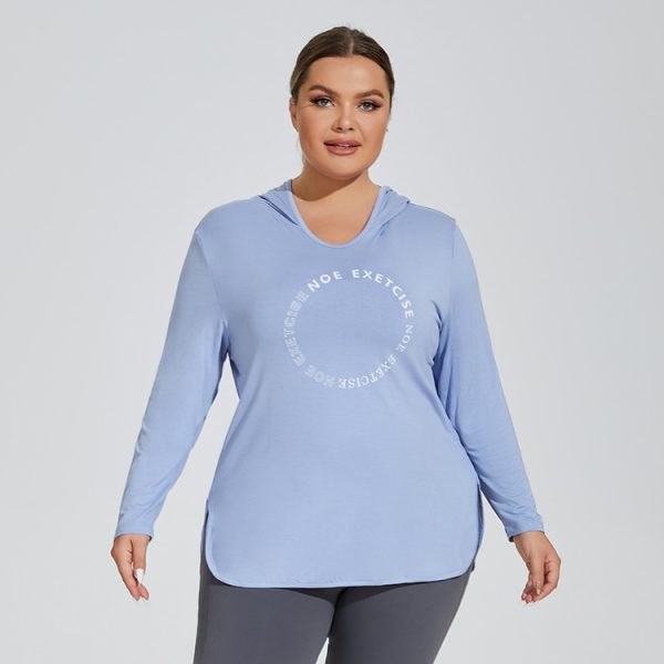 Plus Size Hooded Long Sleeve Printed Logo Sports Top