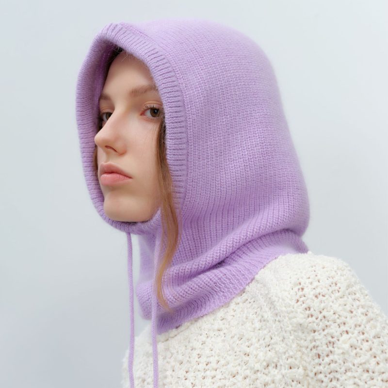 Women’s Solid Color Rabbit Fur Drawstring Winter Hat