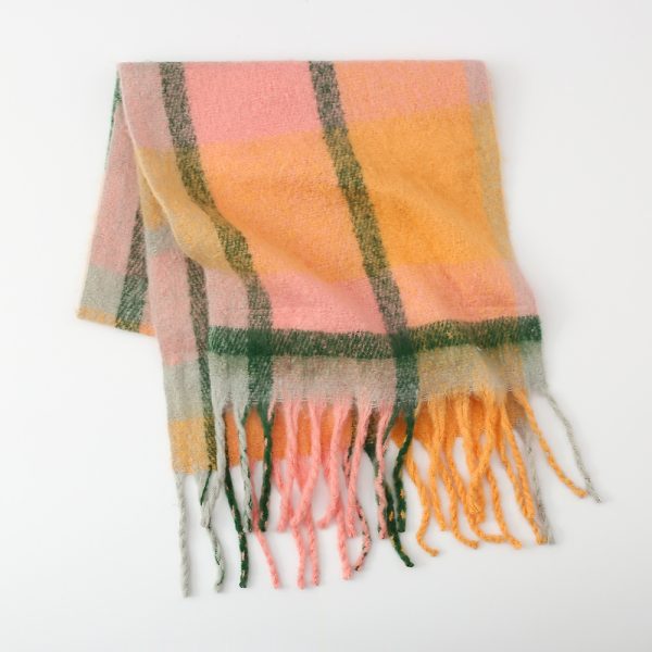 Women’s Rainbow Plaid Cashmere-like Mohair Scarf, Thickened Tassel Shawl - Image 4