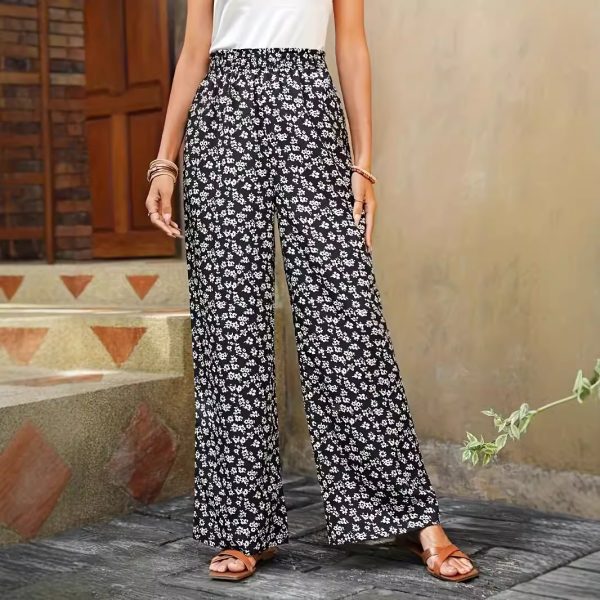 Spring Summer High Waist Floral Print Loose Wide Leg Trousers - Image 2