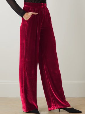 Women’s Gold Velvet Wide Leg Trousers – Loose Casual Office Pants