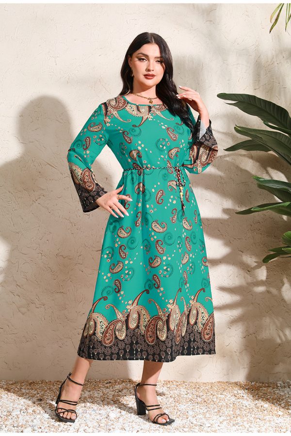 Plus Size Ethnic Cashew Print Loose Maxi Dress with Long Sleeves - Image 2