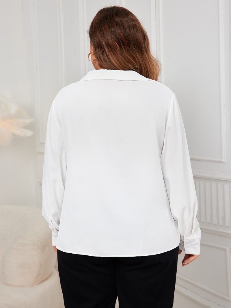 Plus Size White Chiffon Long Sleeve Shirt for Women - Image 3