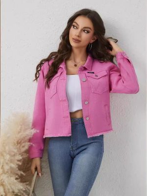 Women’s Pink Slimming Short Denim Coat – Fashionable Spring Jacket