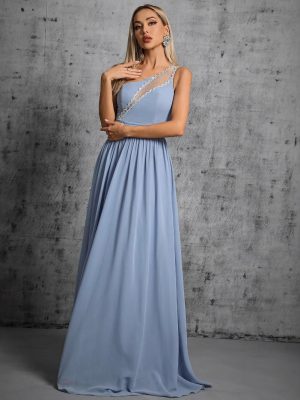 Women’s One-Shoulder Cocktail Evening Dress – Annual Party & Ceremony