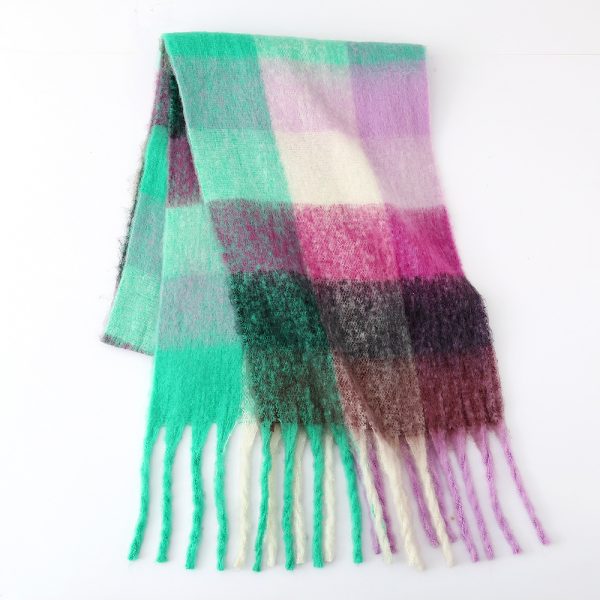 Women’s Thick Cashmere Striped Plaid Scarf - Warm Tassel Neck Warmer - Image 3