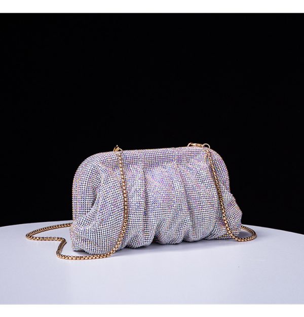 Diamond Studded Pleated Clutch Bag - Rhinestone Dinner Crossbody - Image 2