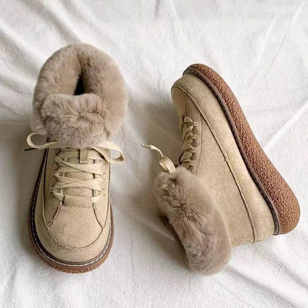 Warm Lace-Up Low Top Cotton Snow Platform Ankle Boots for Women - Image 2