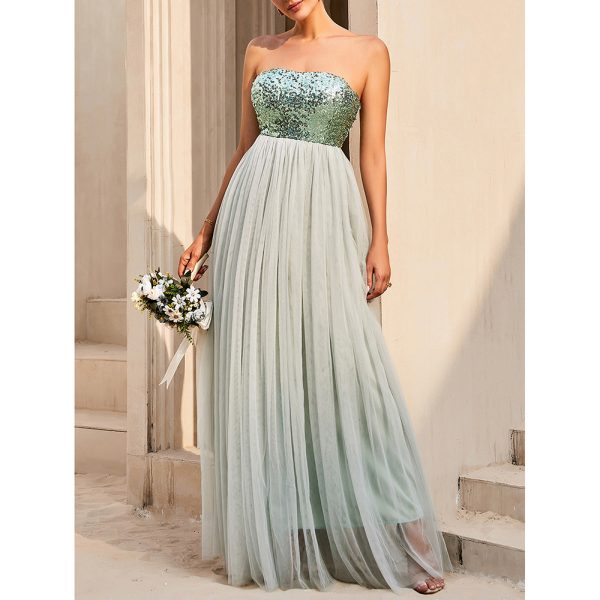 Elegant Green Tube Top A-Line Maxi Dress - Sexy Women’s Evening Wear - Image 4