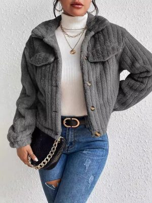 Women’s Autumn Winter Plush Collared Casual Coat