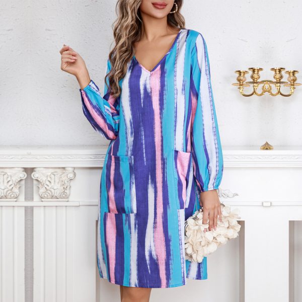 Women’s French Tie-Dye Retro Printed Loose Vacation Dress - Image 4