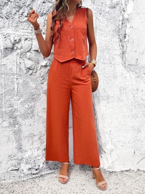 Spring Summer Casual Solid Color Vest Suit for Women