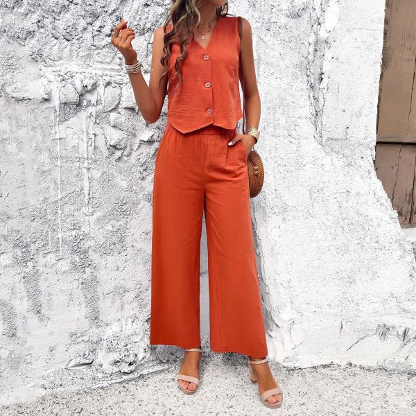 Spring Summer Casual Solid Color Vest Suit for Women