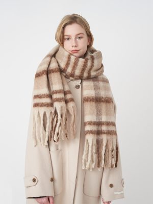 Women’s Cashmere Plaid Tassel Scarf – Soft Warm Mohair Shawl