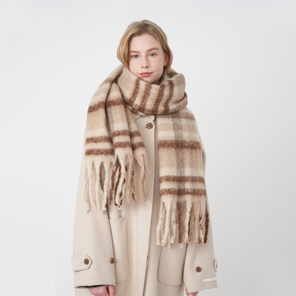 Women’s Cashmere Plaid Tassel Scarf - Soft Warm Mohair Shawl