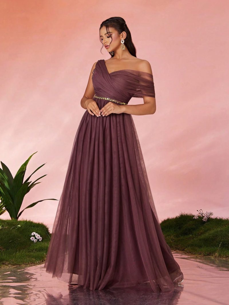 Women's Slim Fit Maxi Evening Dress - Hollow Shoulder Cutout - Image 2