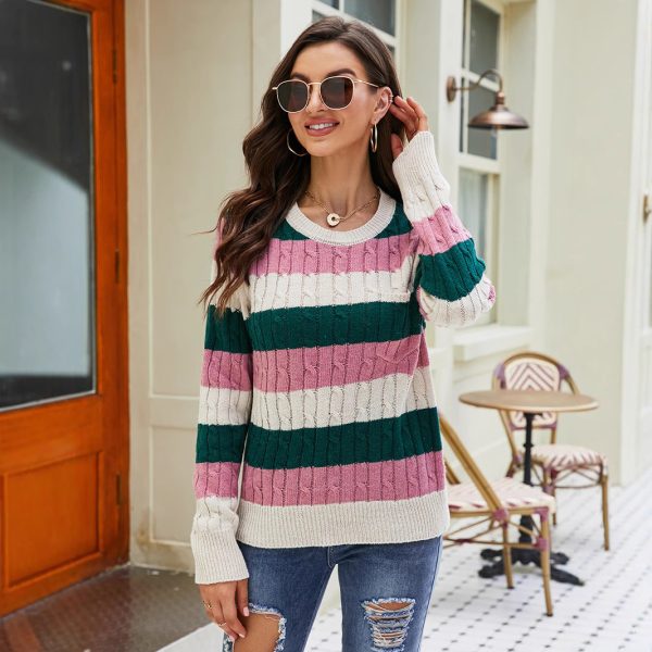 Autumn Winter Rainbow Striped Pullover Sweater - Image 3