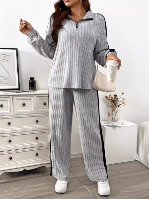 Plus Size Contrast Color Casual Two-Piece Set for Women