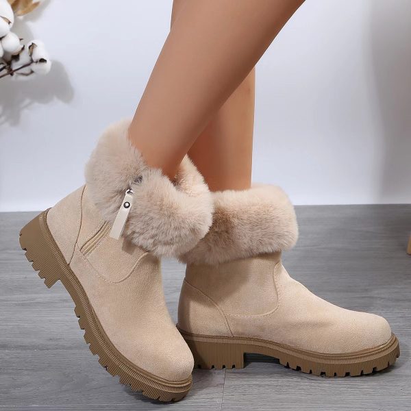 Women's Mid Calf Snow Boots with Fur and Side Zipper - Image 2