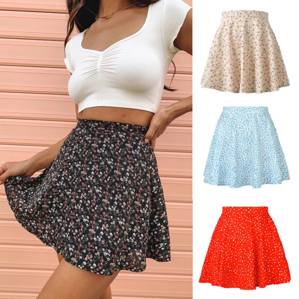 Floral High-Waist Umbrella Chiffon Printed Short Skirt - Image 2