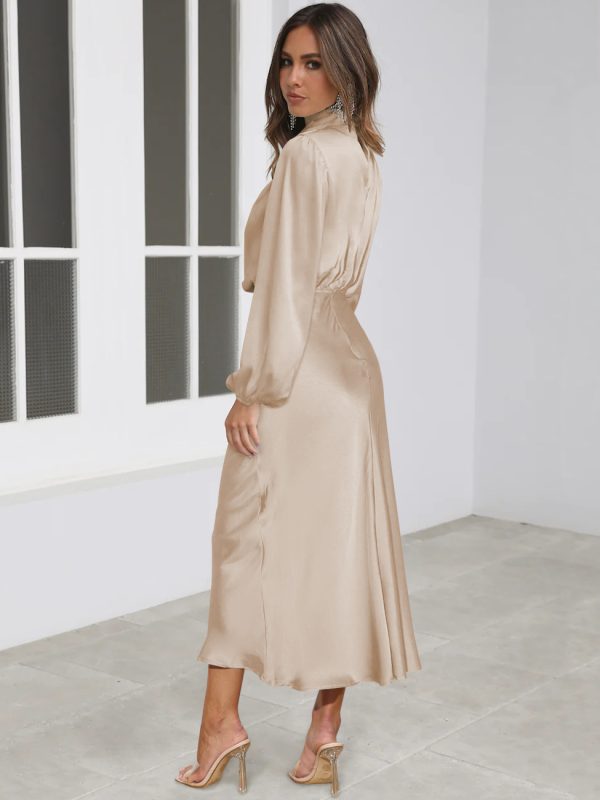 Women’s Elegant High-Grade Satin Long Sleeve Dress - Image 2