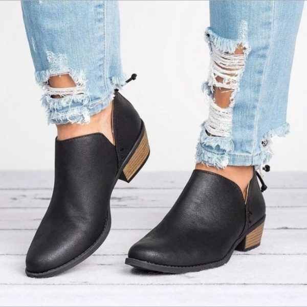 Plus Size Solid Color Pointed Toe Ankle Boots with Zipper - Image 2