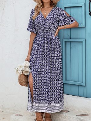 Bohemian Floral V-Neck Short Sleeve Summer Dress