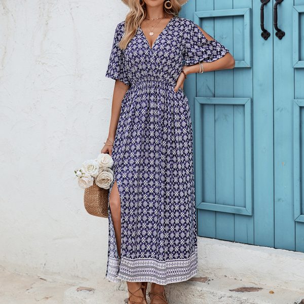 Bohemian Floral V-Neck Short Sleeve Summer Dress