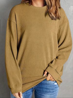 Autumn Winter Women’s Solid Color Round Neck Warm Long Sleeve Top