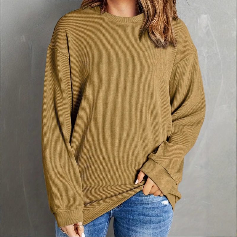 Autumn Winter Women’s Solid Color Round Neck Warm Long Sleeve Top