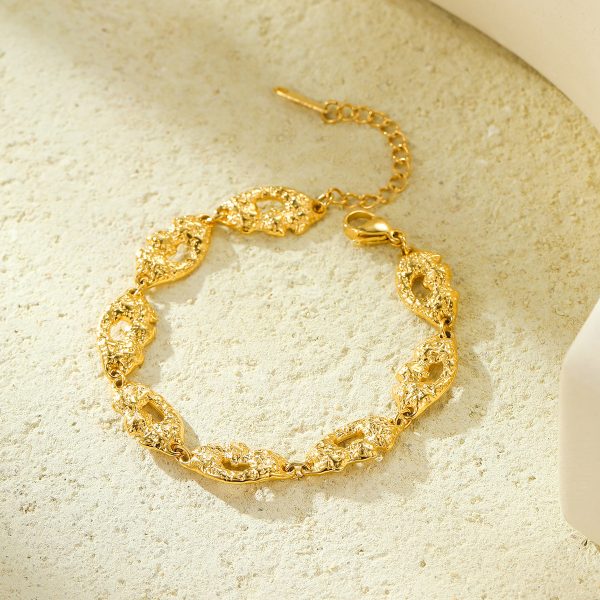 Retro Stainless Steel Gold Plated Frosted Cutout Bracelet - Image 2