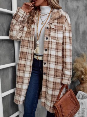 Fall & Winter Printed Plaid Long Double-Sided Plush Cardigan Coat for Women