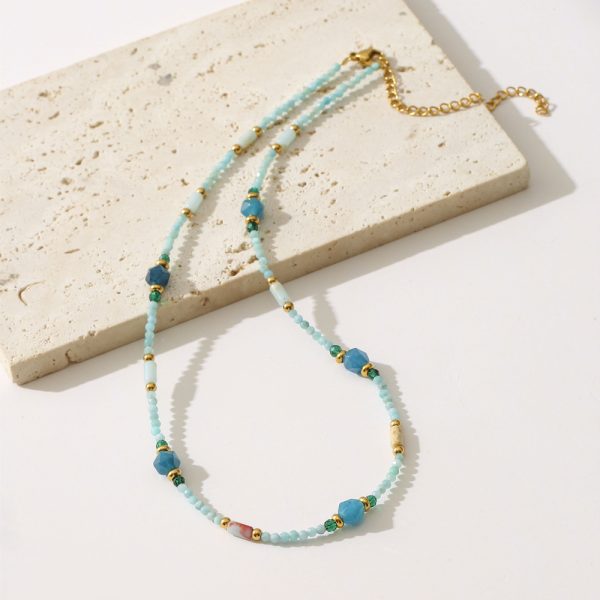 Blue Natural Stone Necklace - Women’s Light Luxury Beaded Court Star - Image 3