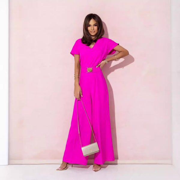 Women’s Solid Color V-Neck Jumpsuit