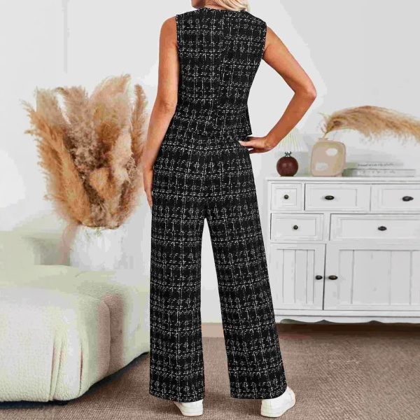 Women's Knitted Plaid Vest and Wide-Leg Trousers Office Set - Image 2