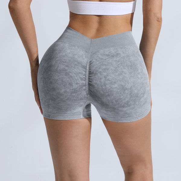 High-Waist Peach Hip Lifting Stone-Washed Yoga Shorts - Image 3