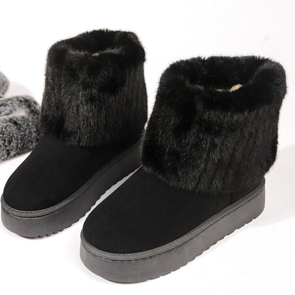 Thick Bottom Furry Round Toe Snow Boots with Cotton Padding - Image 4