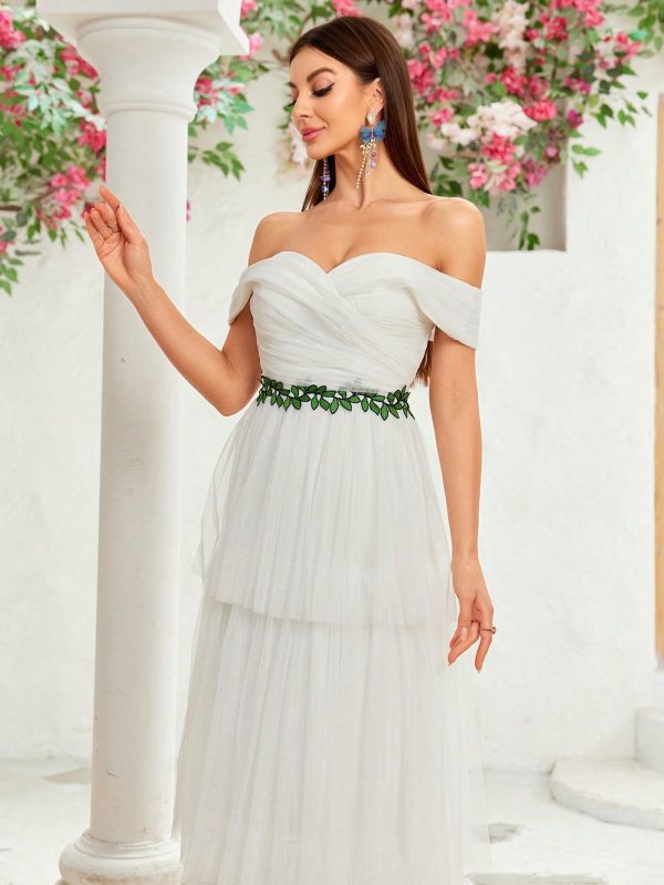 Off-Shoulder Mesh Evening Dress - Slim Fit Formal Ball Gown - Image 3