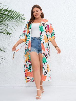 Plus Size Casual Bohemian Loose Printed Beach Shawl for Sun Protection