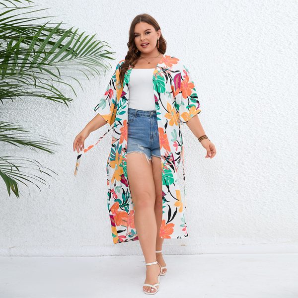 Plus Size Casual Bohemian Loose Printed Beach Shawl for Sun Protection