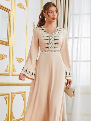 Women’s High-Waist Long Swing Dress with V-Neck Elegance