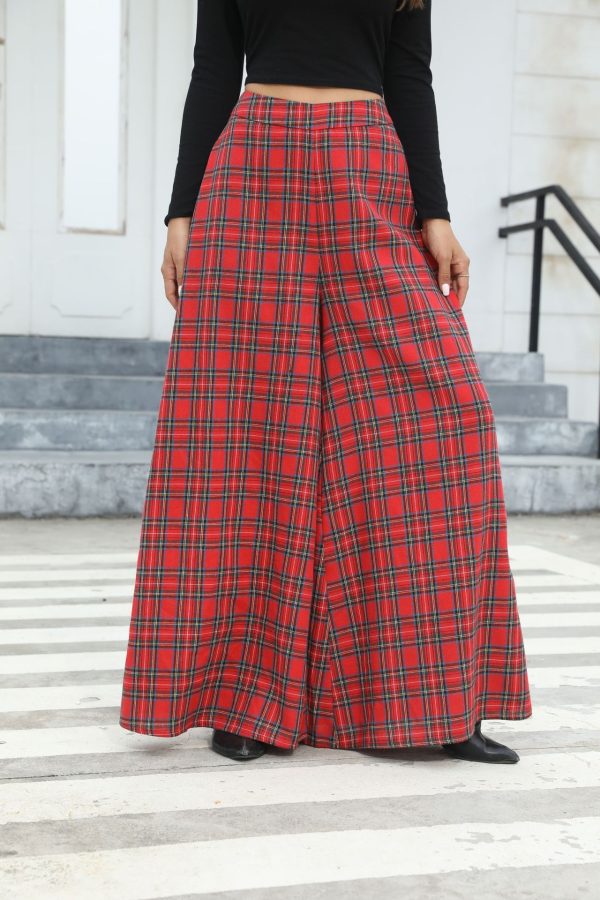 Women Lazy Plaid Drape Casual Loose Wide Leg Pants - Image 3