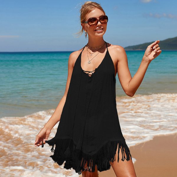 Sling Beach Overskirt Pullover Backless Tassel Bikini Dress - Image 3