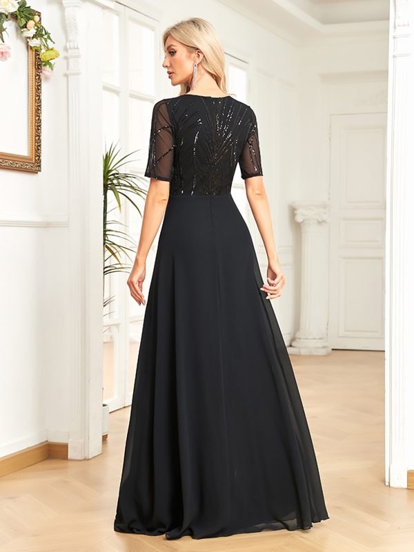 Short Sleeve Sequin Chiffon Fishtail Maxi Dress - Image 2