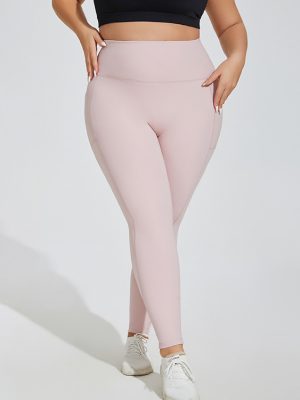 Plus Size High-Waist Sports Trousers with Pocket & Peach Lift